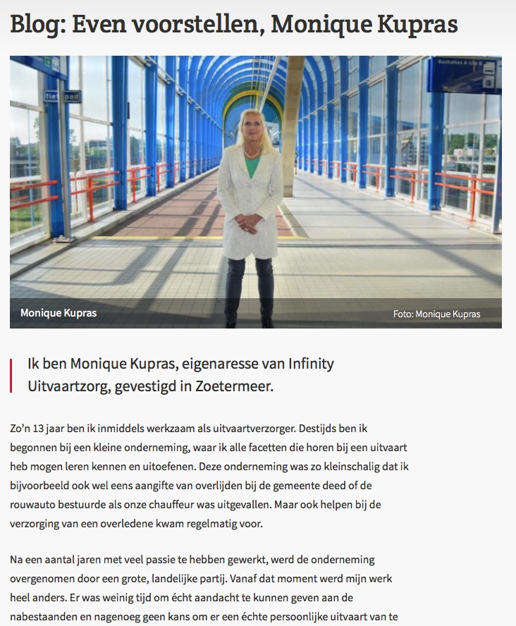 Zoetermeer.Nieuws.NL plaatst blogs van Monique Kupras van Infinity Uitvaartzorg